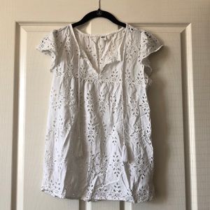 White eyelet, cap sleeved top